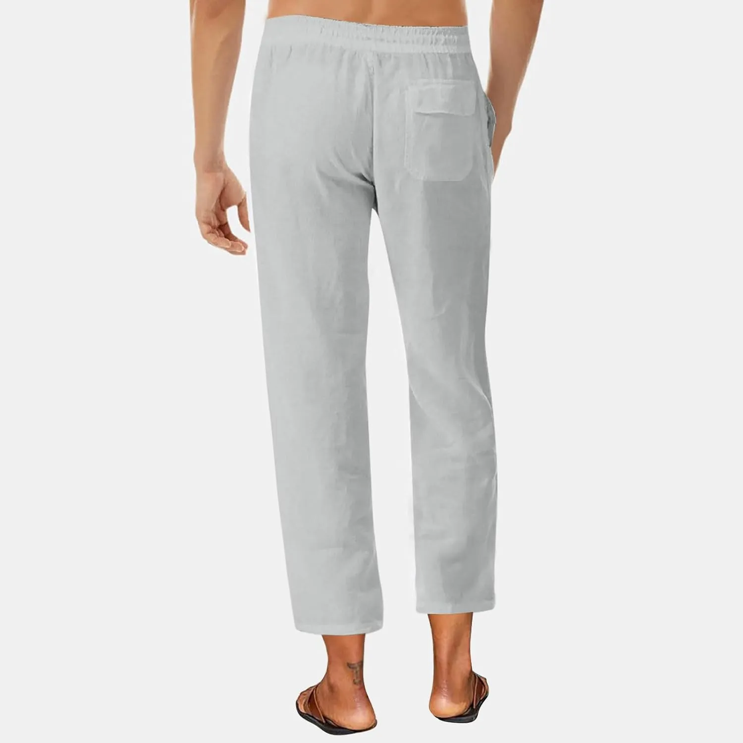 Mens Casual Pants Linen Pants Relaxed-Fit Beach Trousers Summer Yoga Pants Soft Elastic Waist Pants