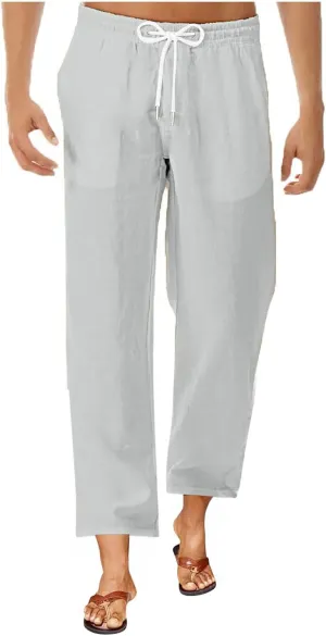 Mens Casual Pants Linen Pants Relaxed-Fit Beach Trousers Summer Yoga Pants Soft Elastic Waist Pants