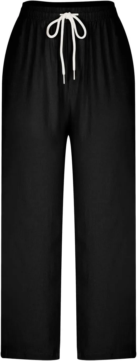 Mens Casual Pants Linen Pants Relaxed-Fit Beach Trousers Summer Yoga Pants Soft Elastic Waist Pants