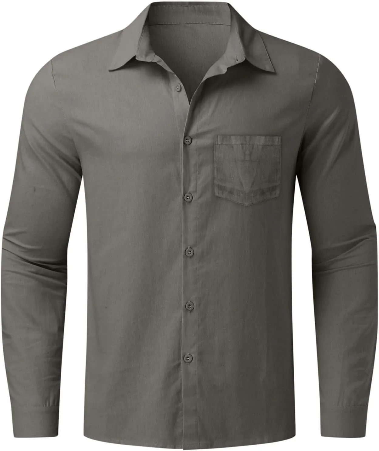 Mens Cotton Linen Button Down Shirts Long Sleeve Loose Fit Lapel T Shirts Retro Lightweight Solid Color Dress Shirt
