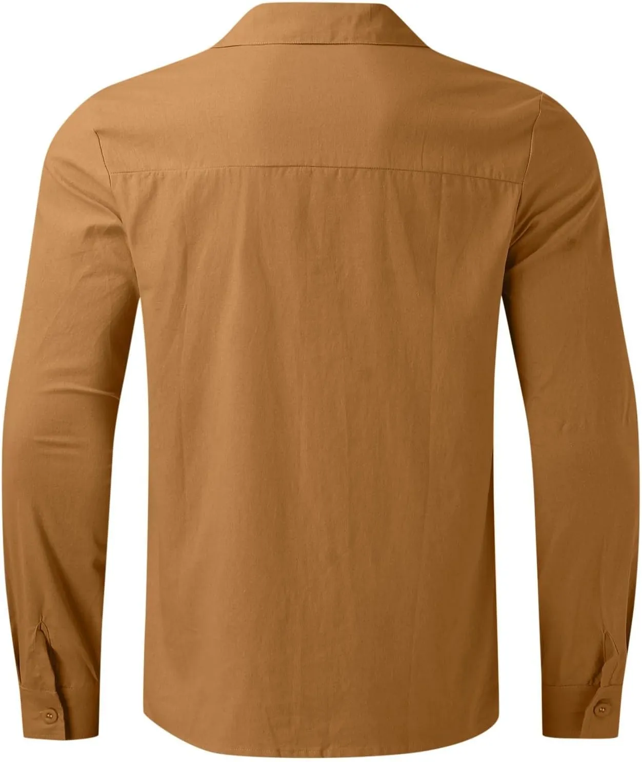 Mens Cotton Linen Button Down Shirts Loose Fit Long Sleeve Lapel T Shirts Retro Lightweight Solid Color Dress Shirt