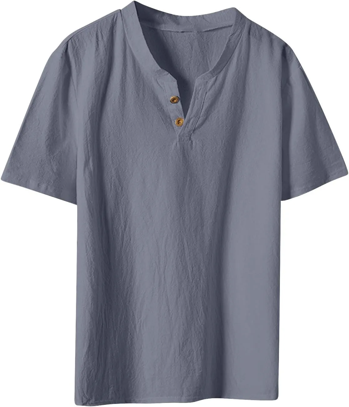 Mens Cotton Linen Henley Shirts Casual V Neck Short Sleeve Tops Lightweight Breathable Lounge Loose T-Shirt
