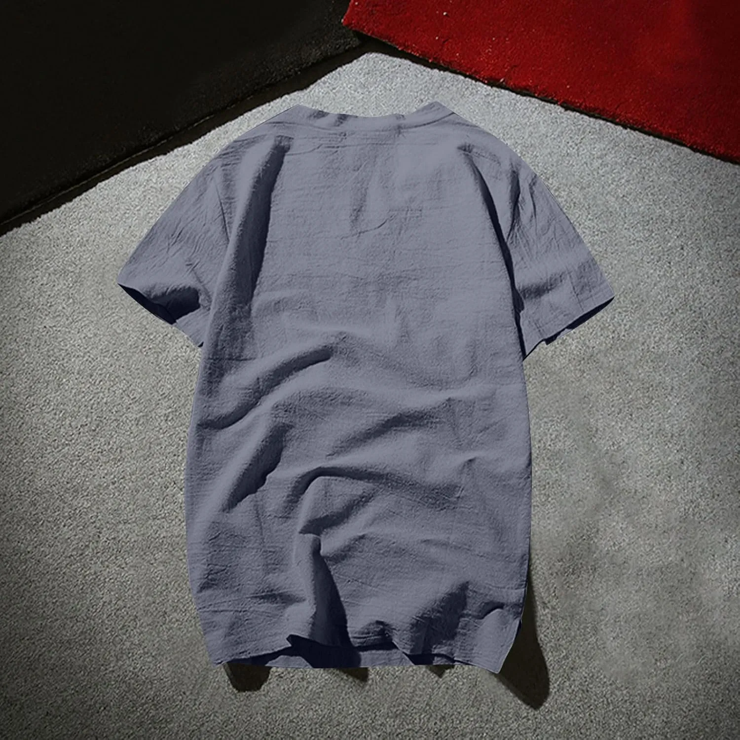 Mens Cotton Linen Henley Shirts Casual V Neck Short Sleeve Tops Lightweight Breathable Lounge Loose T-Shirt