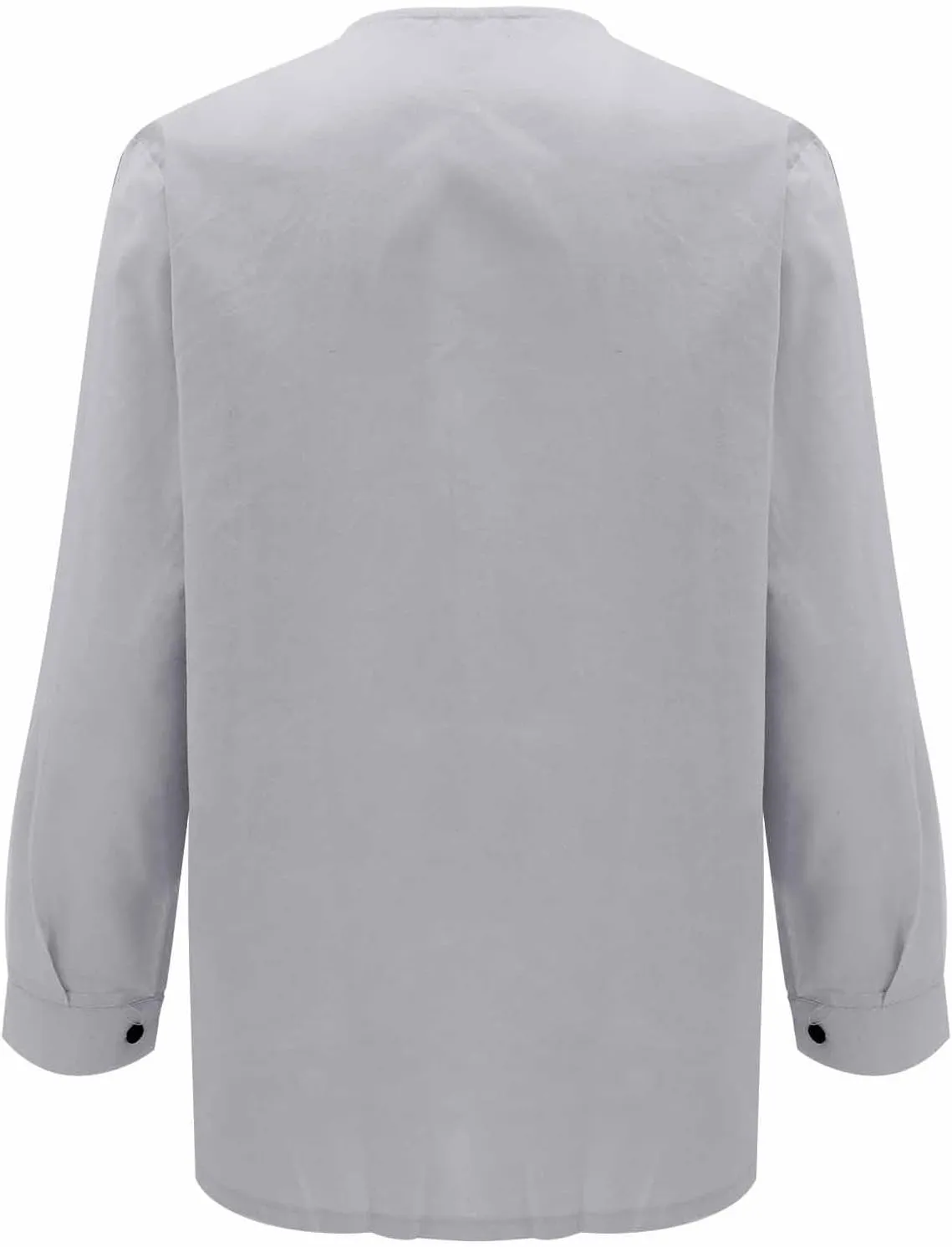 Men's Cotton Linen Long Sleeve Shirts Solid Casual Button Down Banded Collar Shirt Hawaiian Beach Summer Tops for Men