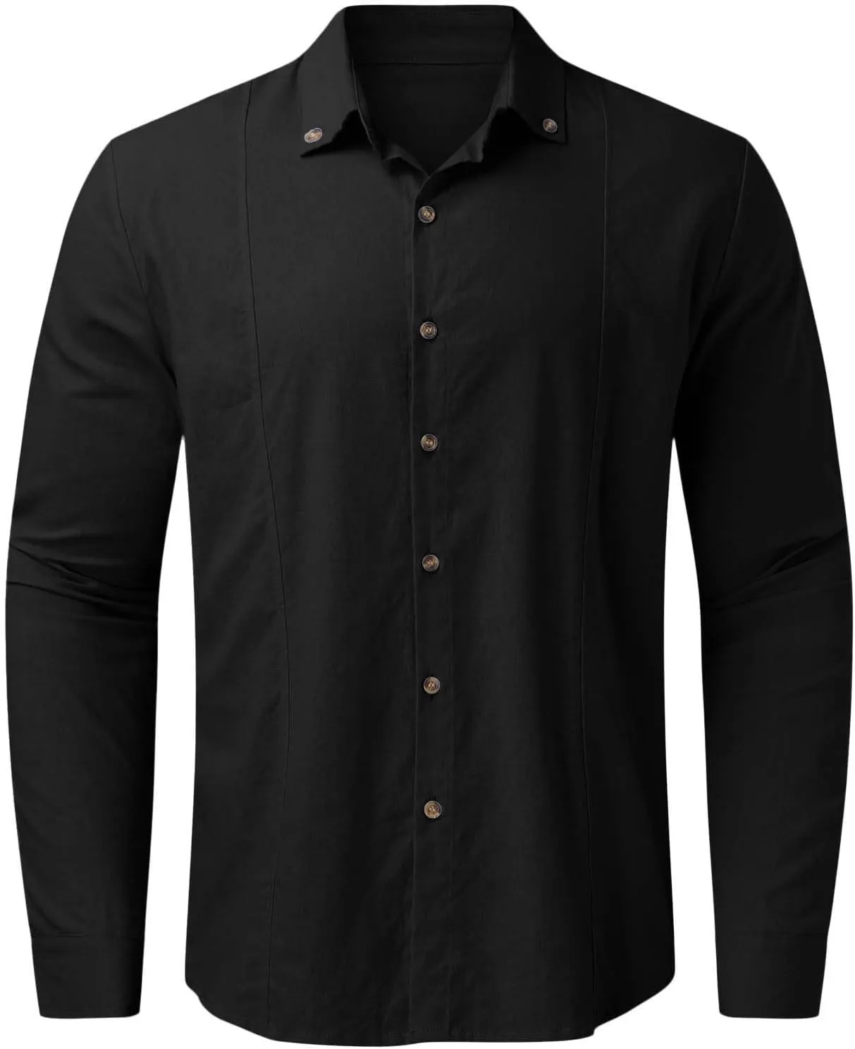 Men's Cuban Guayabera Linen Shirts Long Sleeve Casual Button Down Shirt Classic Fit Solid Collared Basic Beach Tops