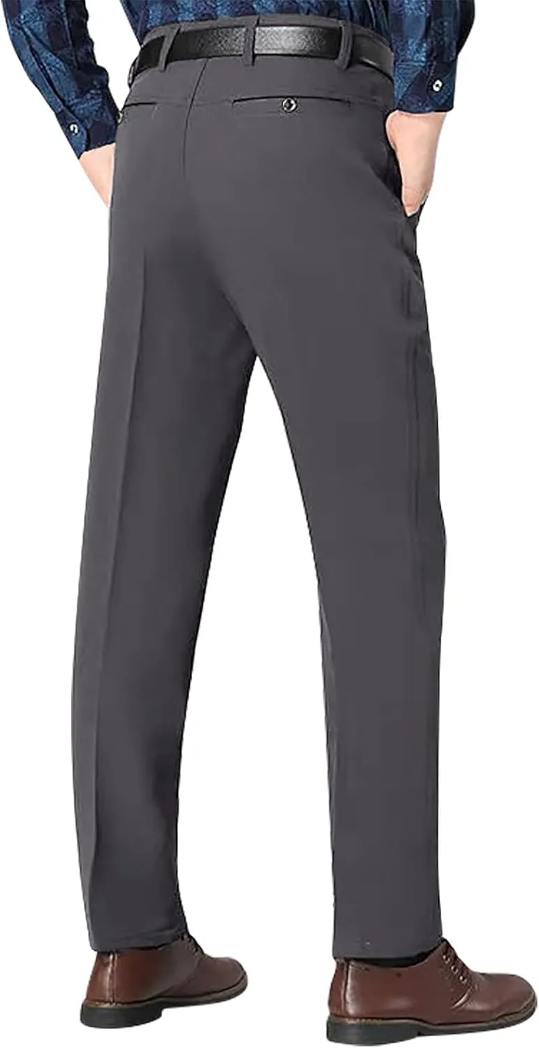 Mens Dress Pants Stretch Pleated Front Suit Pants Casual Classic Fit Dress Pants Straight Fit Pants