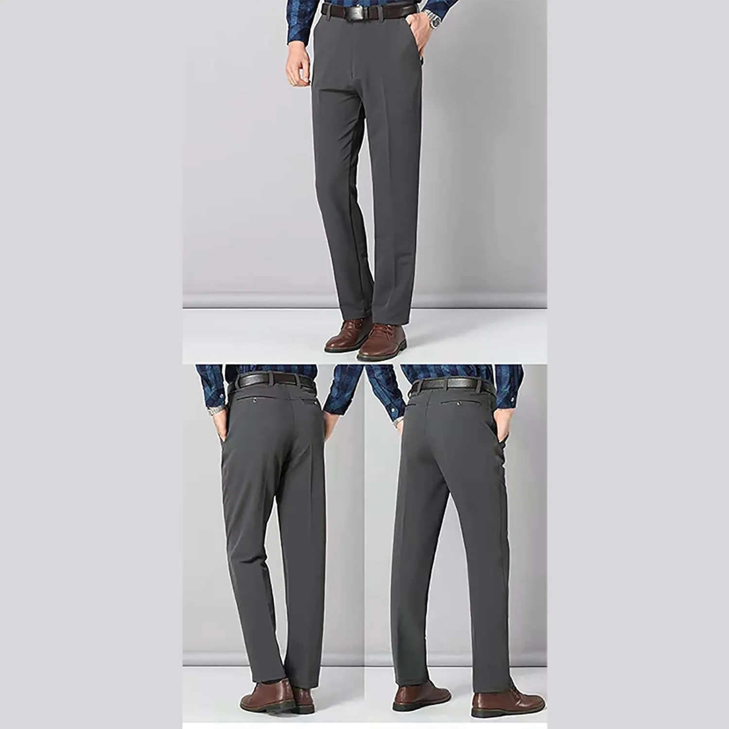 Mens Dress Pants Stretch Pleated Front Suit Pants Casual Classic Fit Dress Pants Straight Fit Pants