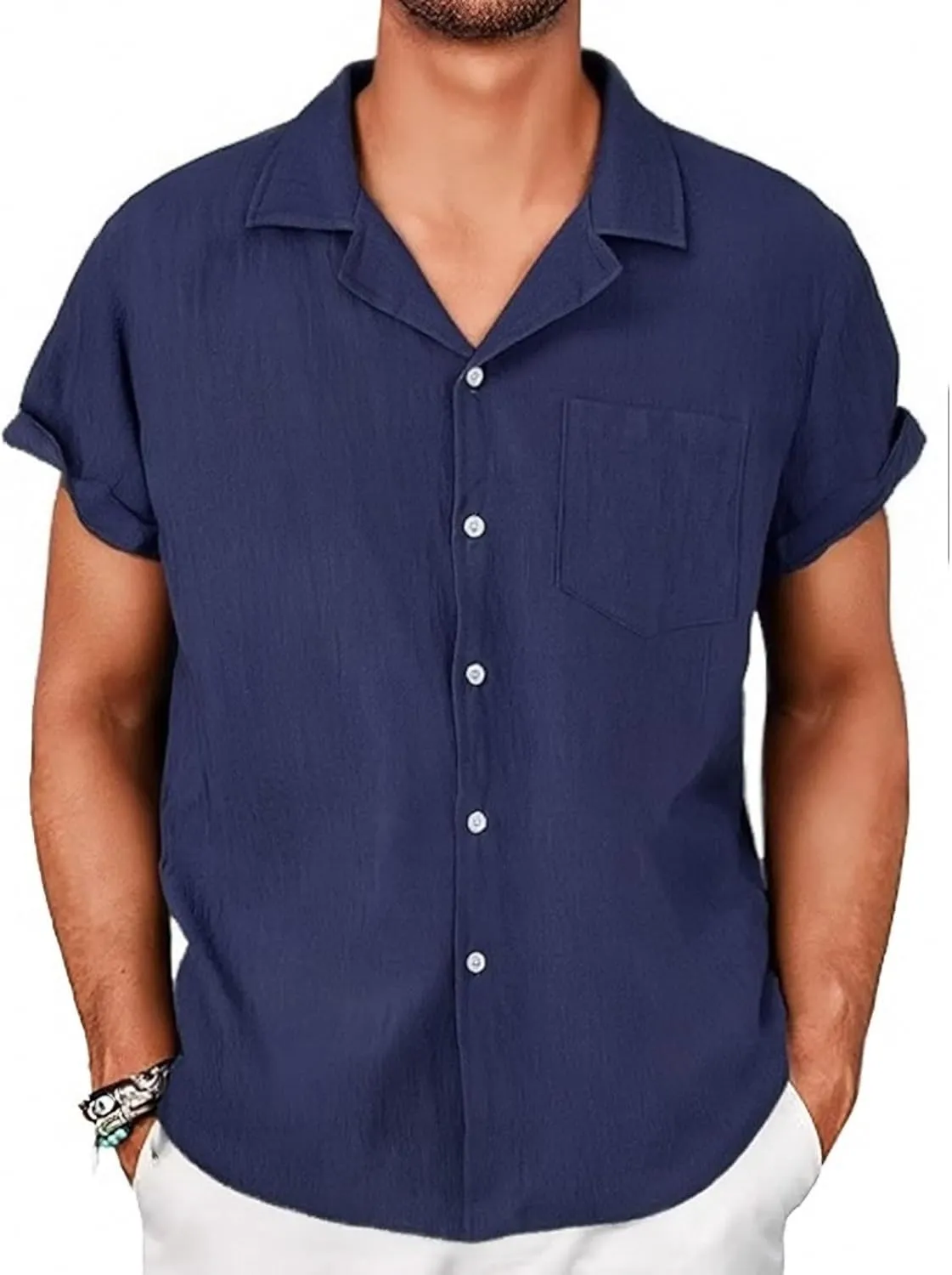 Mens Dress Shirts Men's Linen Shirts Short Sleeve Summer Casual Button Down Shirt for Men Beach Wedding T-Shirts