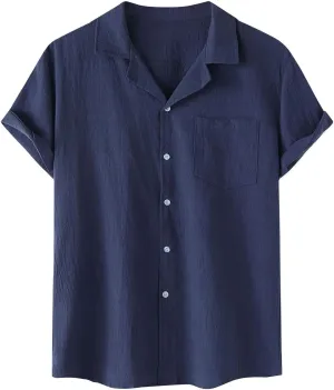 Mens Dress Shirts Men's Linen Shirts Short Sleeve Summer Casual Button Down Shirt for Men Beach Wedding T-Shirts