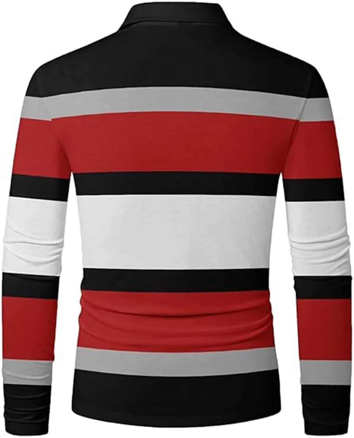 Mens Fashion Long Sleeve Polo Shirts Casual Golf Shirts Color Striped Cotton Tops Lapel Slim Fit Golf Polo Shirts
