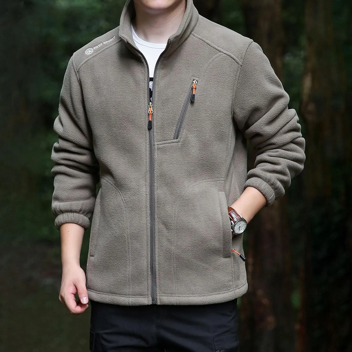 Men's Full-Zip Fleece Tactical Jackets Mock Neck Sweatshirt Softshell Windbreaker Outdoor Coats with Zip Pockets