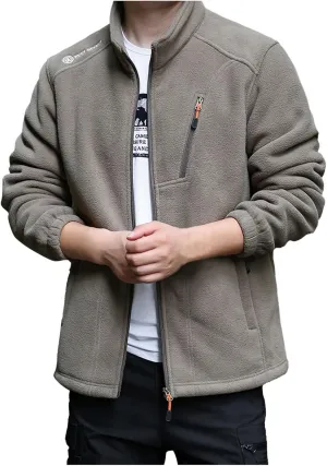 Men's Full-Zip Fleece Tactical Jackets Mock Neck Sweatshirt Softshell Windbreaker Outdoor Coats with Zip Pockets