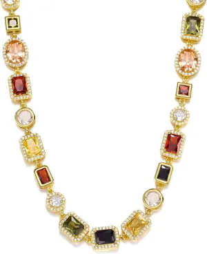 Mens Gemstone Necklace - 18k Gold Plated Chain | Gemstone Charm Necklace | Beaded Statement Necklace | One Size - 20 Inches