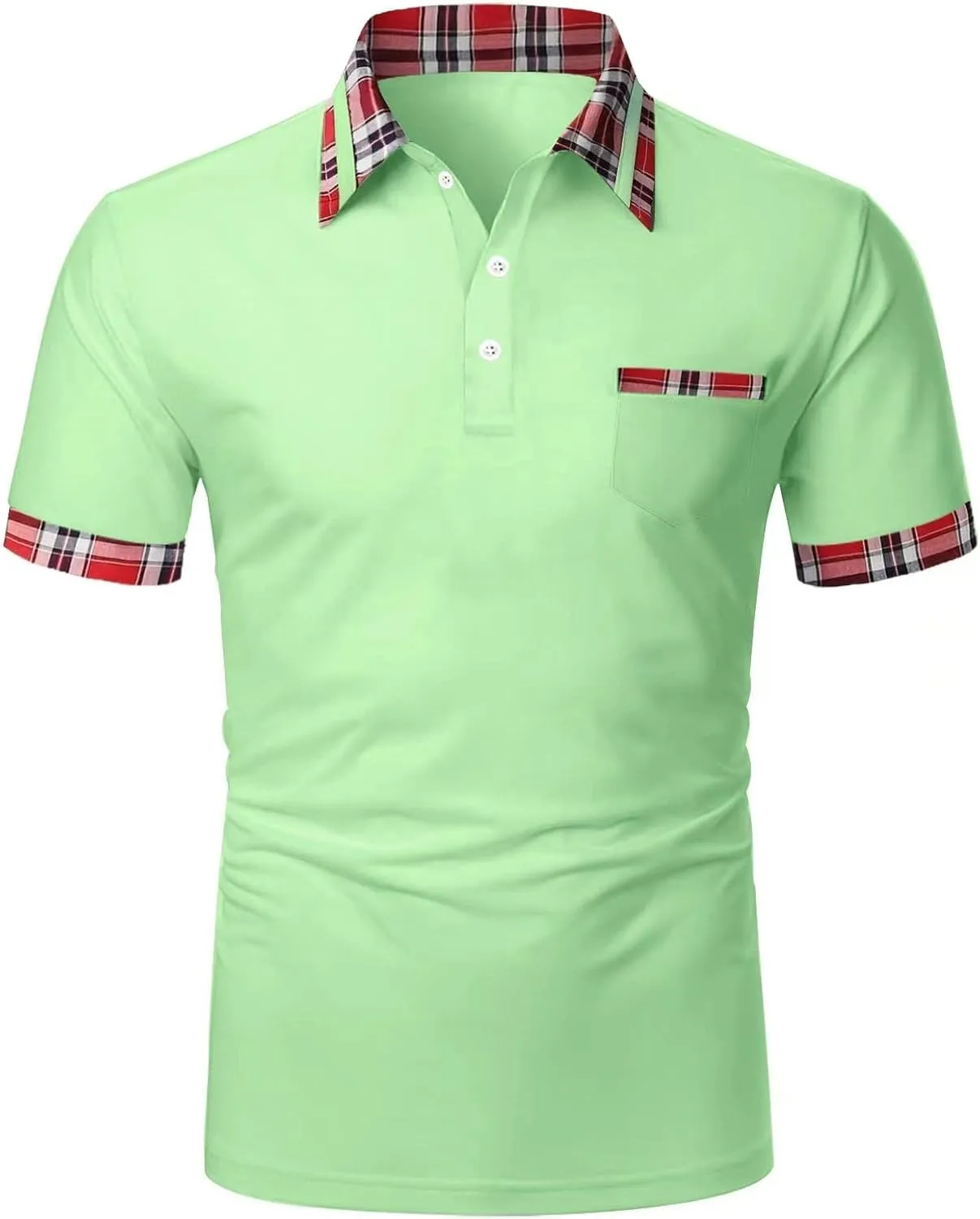 Men's Golf Polo Shirts Fashion Checked Collared Dressy Smart T-Shirts Quick Dry Performance Pique Jersey Shirt Top