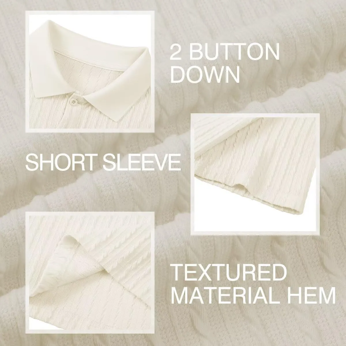 Mens Knit Polo Shirts Short Sleeve Button Down Texture Polo T Shirts Casual Golf Polo Collared Shirts