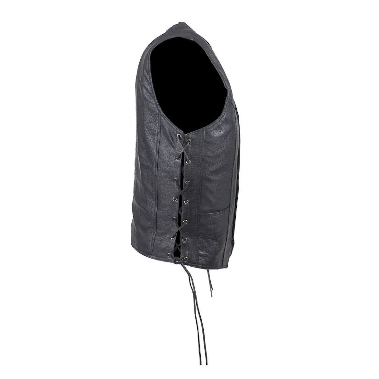 Mens Leather Motorcycle Club Vest With Concealed Carry On Both Sides