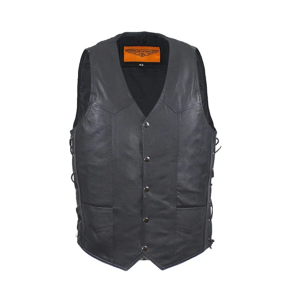 Mens Leather Motorcycle Club Vest With Concealed Carry On Both Sides