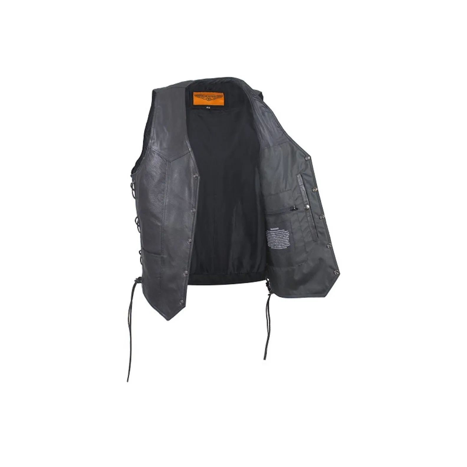 Mens Leather Motorcycle Club Vest With Concealed Carry On Both Sides