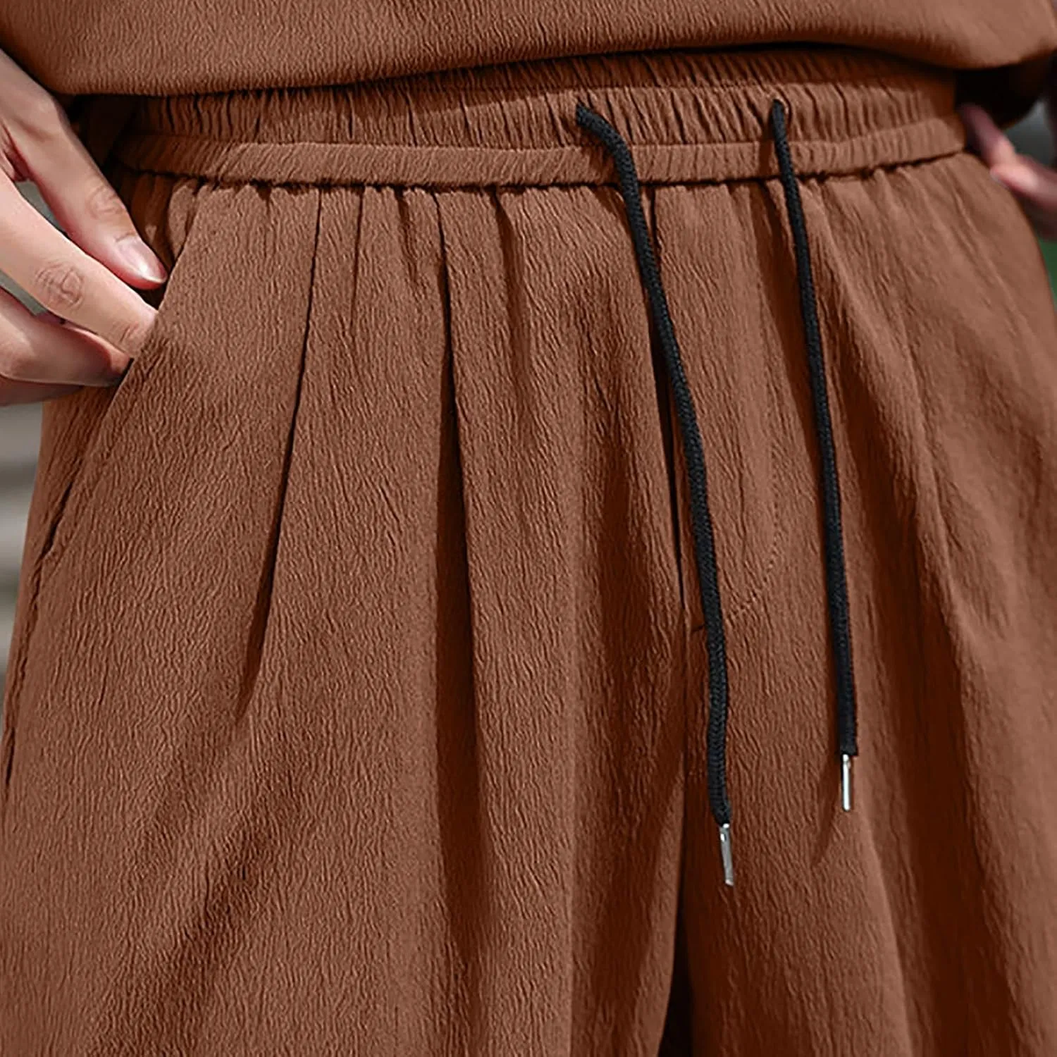 Mens Linen Cropped Trousers Hippie Harem Pants 3/4 Length Pants Elasticated Waist Trouser Shorts Baggy Beach Pants