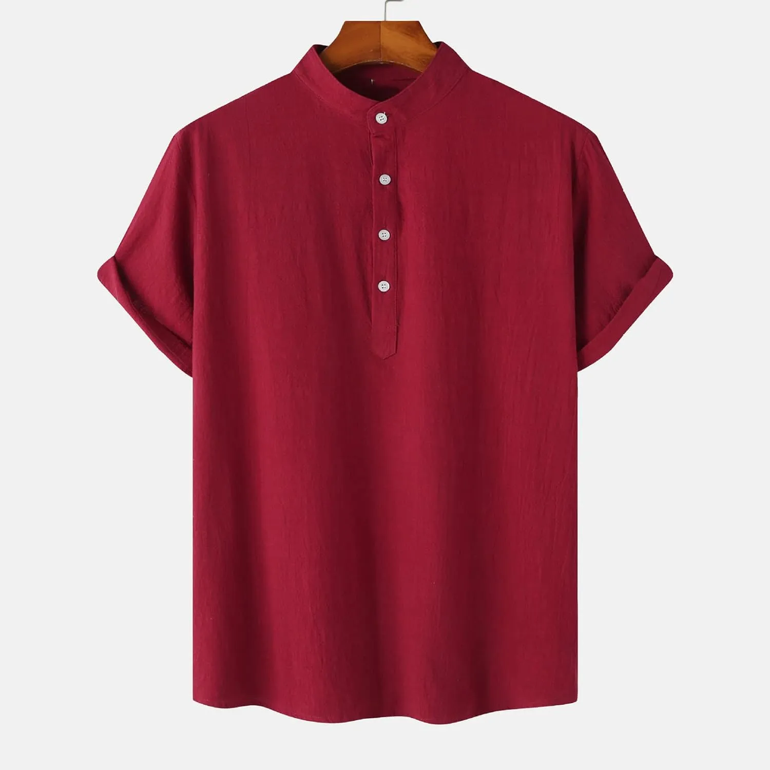 Mens Linen Shirt Slim Fit Cap Sleeve Button Henley Casual Shirts Top Solid Color Fashion Summer Vacation Tees 2025