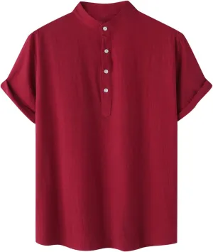 Mens Linen Shirt Slim Fit Cap Sleeve Button Henley Casual Shirts Top Solid Color Fashion Summer Vacation Tees 2025