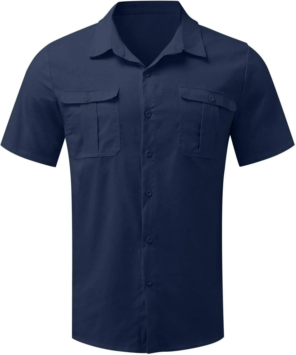 Men's Linen Shirts Double-Pocket Sport Shirt Short Sleeve Casual Shirts Button Down Shirt Beach Summer Vacation Shirts