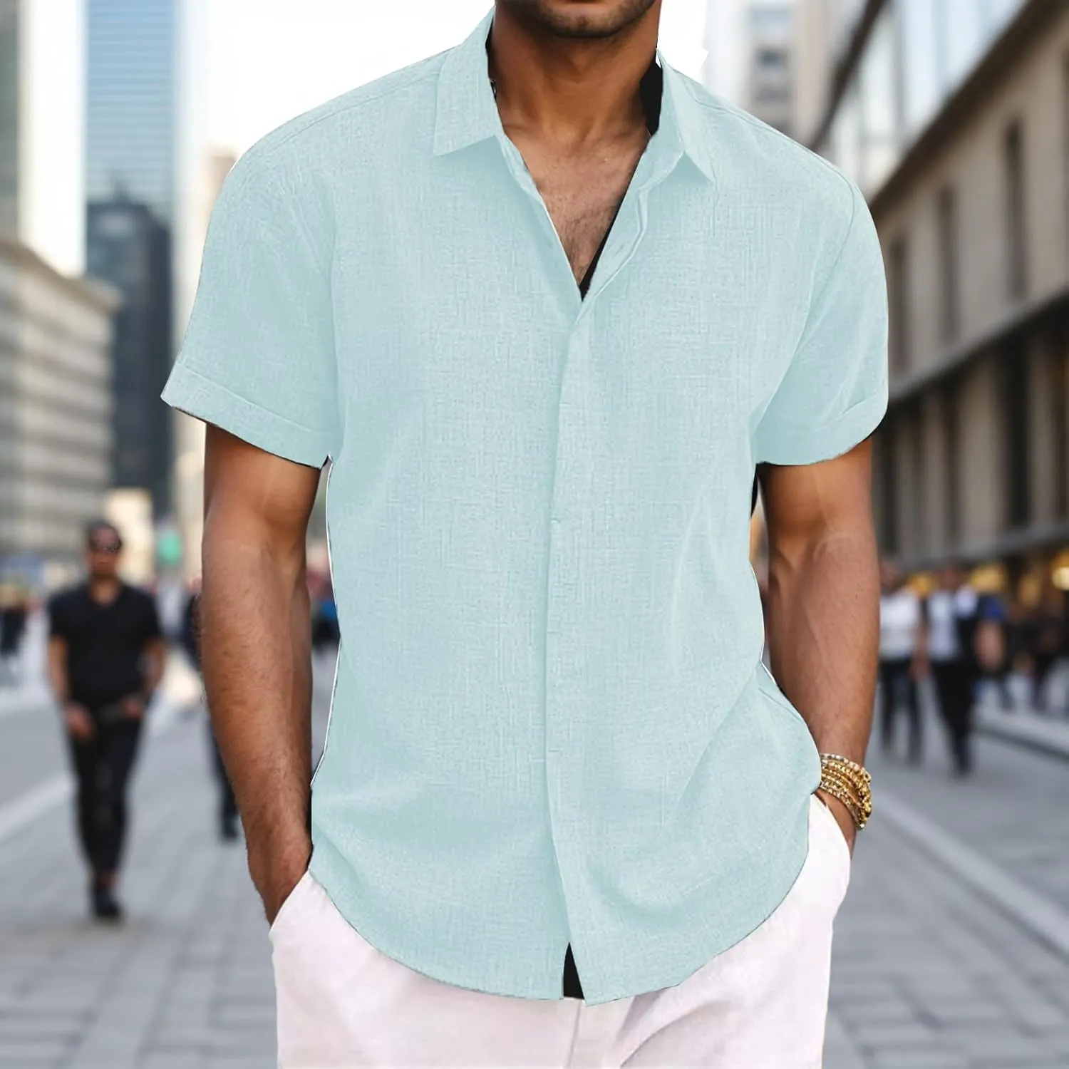 Men's Linen Shirts Short Sleeve Casual Shirts Button Down Shirt Beach Summer Wedding Shirt Hawaiian Vacation Shirts