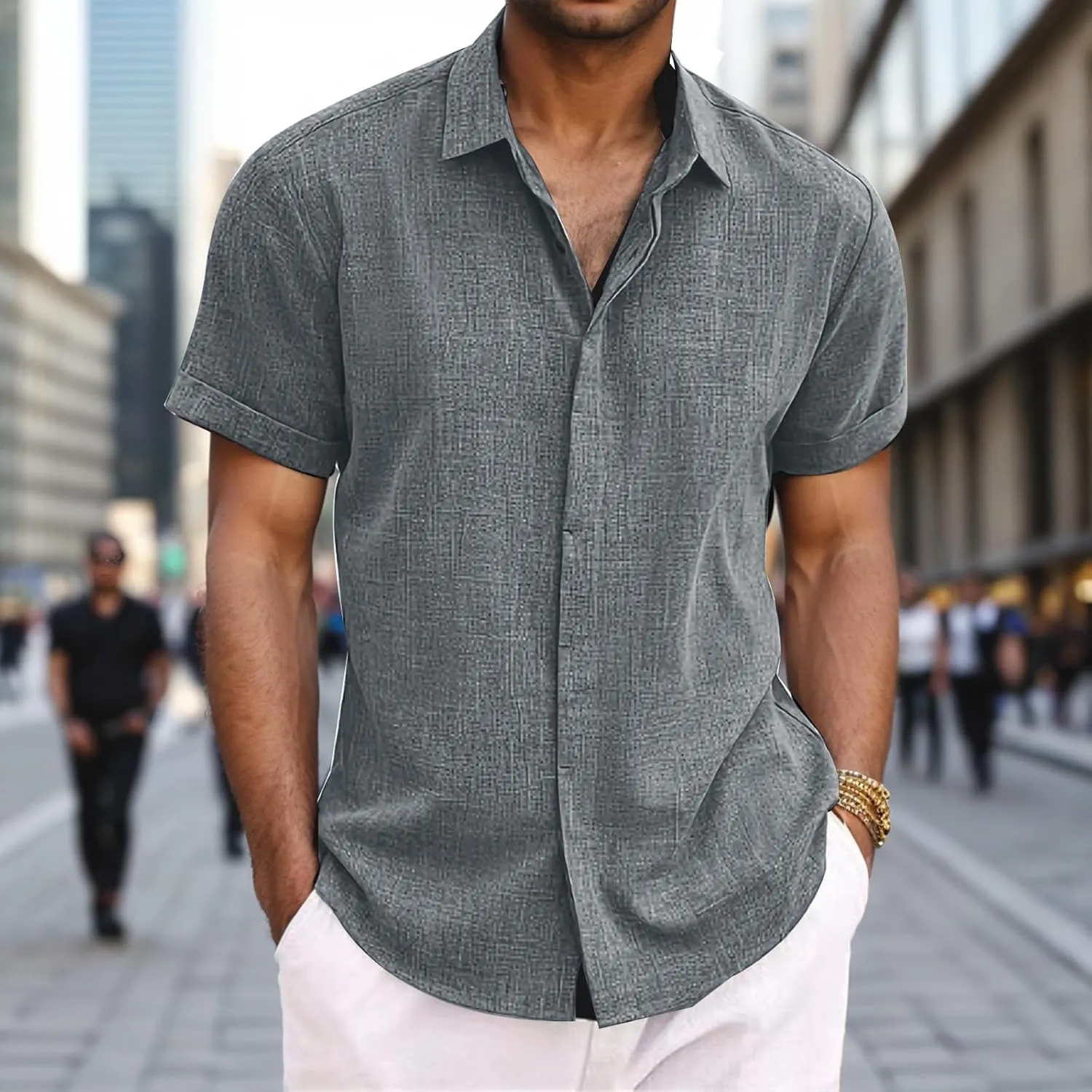 Men's Linen Shirts Short Sleeve Casual Shirts Button Down Shirt Beach Summer Wedding Shirt Hawaiian Vacation Shirts
