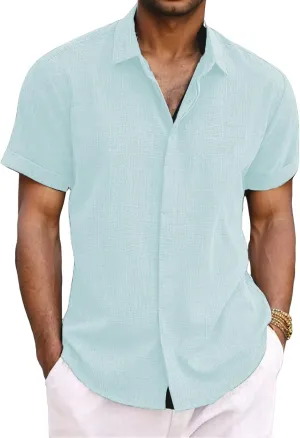 Men's Linen Shirts Short Sleeve Casual Shirts Button Down Shirt Beach Summer Wedding Shirt Hawaiian Vacation Shirts