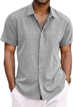 Men's Linen Shirts Short Sleeve Casual Shirts Button Down Shirt Beach Summer Wedding Shirt Hawaiian Vacation Shirts