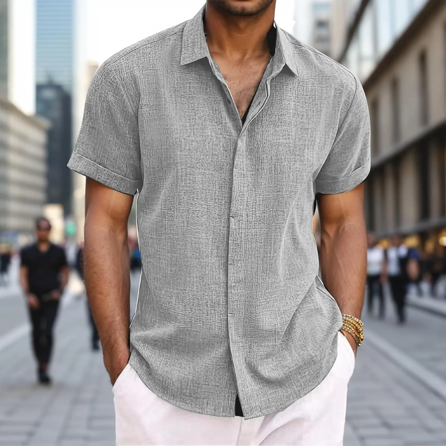 Men's Linen Shirts Short Sleeve Casual Shirts Button Down Shirt Beach Summer Wedding Shirt Hawaiian Vacation Shirts