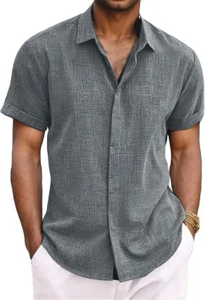 Men's Linen Shirts Short Sleeve Casual Shirts Button Down Shirt Beach Summer Wedding Shirt Hawaiian Vacation Shirts
