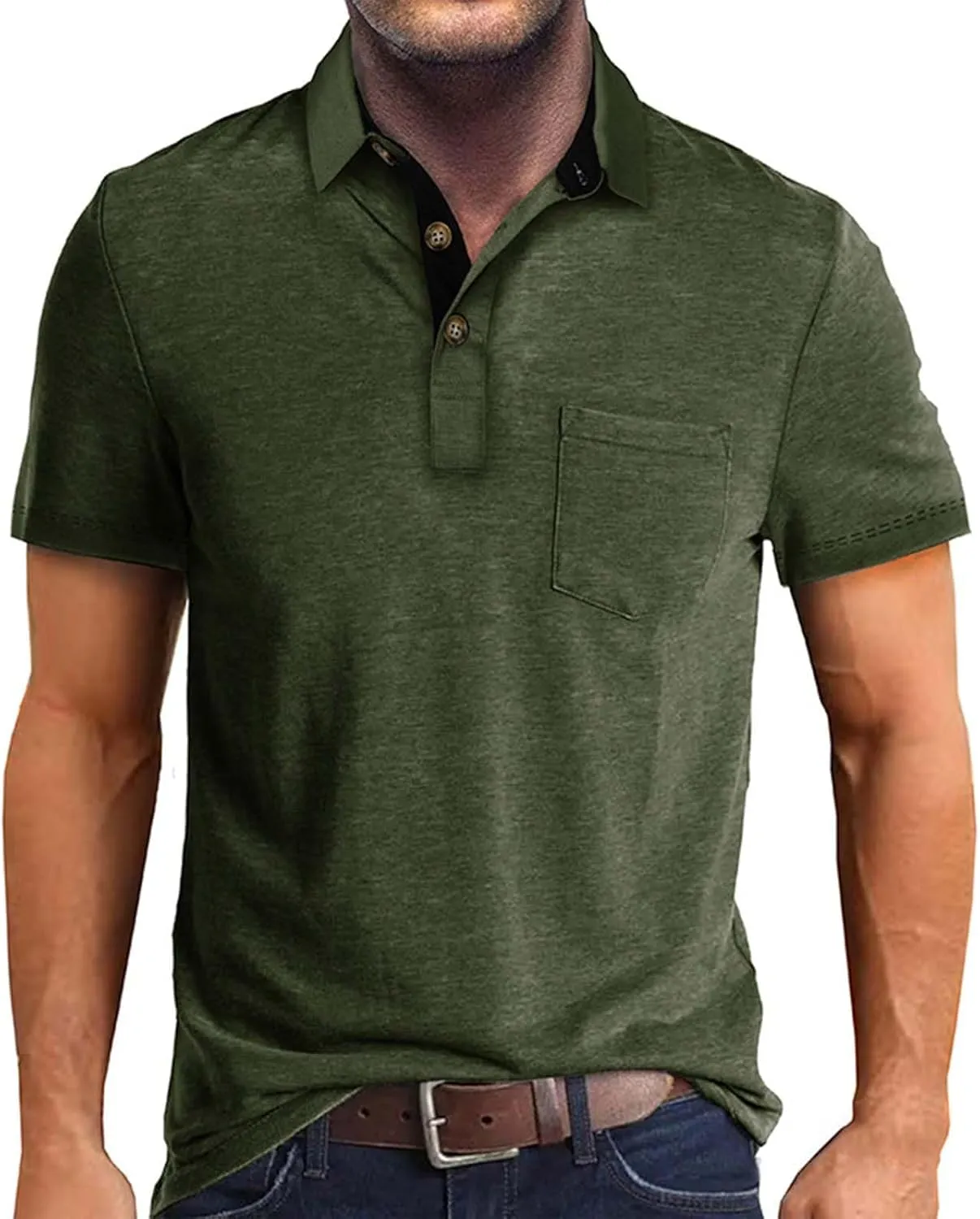 Men's Polo Shirt Moisture Wicking Performance Short Sleeve Golf Shirts Button Athletic Polo Collared Tennis T-Shirt
