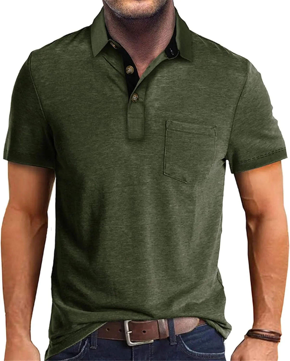 Men's Polo Shirt Moisture Wicking Performance Short Sleeve Golf Shirts Button Athletic Polo Collared Tennis T-Shirt