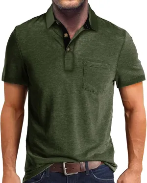 Men's Polo Shirt Moisture Wicking Performance Short Sleeve Golf Shirts Button Athletic Polo Collared Tennis T-Shirt