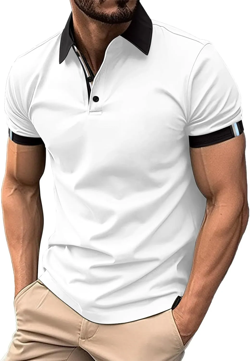 Mens Polo Shirts Men's Regular Fit Shirt Men's Summer Printed Collar Button Up Shirt for Sports and Leisure Polo