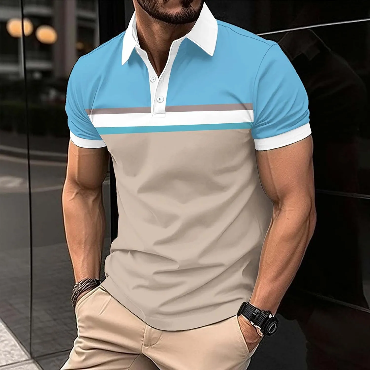 Men's Polo Shirts Short Sleeve 3 Buttons Classic Fit Casual T-Shirt Colorblock Business Work Performance Golf Shirts