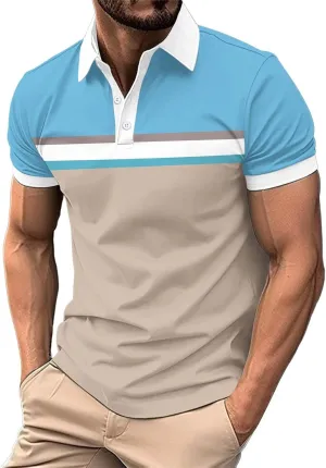 Men's Polo Shirts Short Sleeve 3 Buttons Classic Fit Casual T-Shirt Colorblock Business Work Performance Golf Shirts
