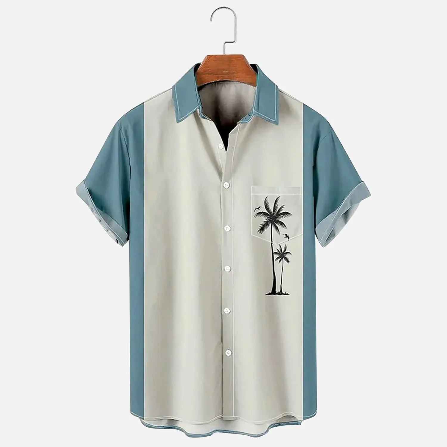 Men's Short Sleeve Button Up Hawaiian Shirt Coconut Printed 1950s Vintage Bowling Shirts Summer Beach Casual Shirts