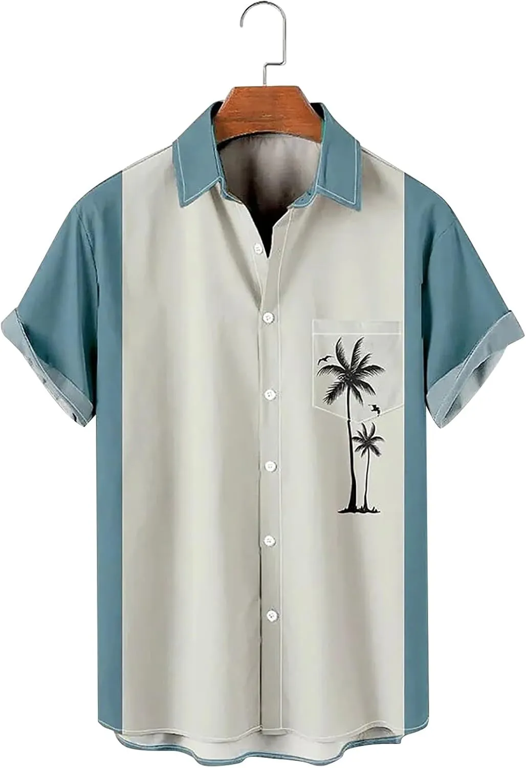 Men's Short Sleeve Button Up Hawaiian Shirt Coconut Printed 1950s Vintage Bowling Shirts Summer Beach Casual Shirts