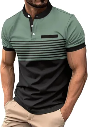 Mens Short Sleeve Polo Shirts for Slim Fit Fashion Casual Button Casual Shirts Lapel Solid Color Work Shirts