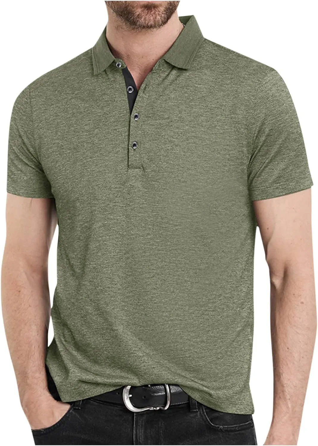 Mens Short Sleeve Shirts Lapel Collar Front Button T Shirt Solid Color Loose Fit Casual Lightweight Summer Tops
