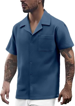 Men's Short Sleeve T-Shirt Slim Fit Knitted Casual Button Down Shirts Fashion Solid Color Plus Size Business Polo Shirt