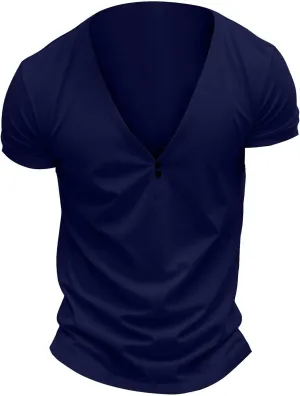 Mens Slim Fit Workout Shirts Deep V Neck Quick Dry Moisture Wicking Short Sleeve Athletic T-Shirts Summer Muscle Tees