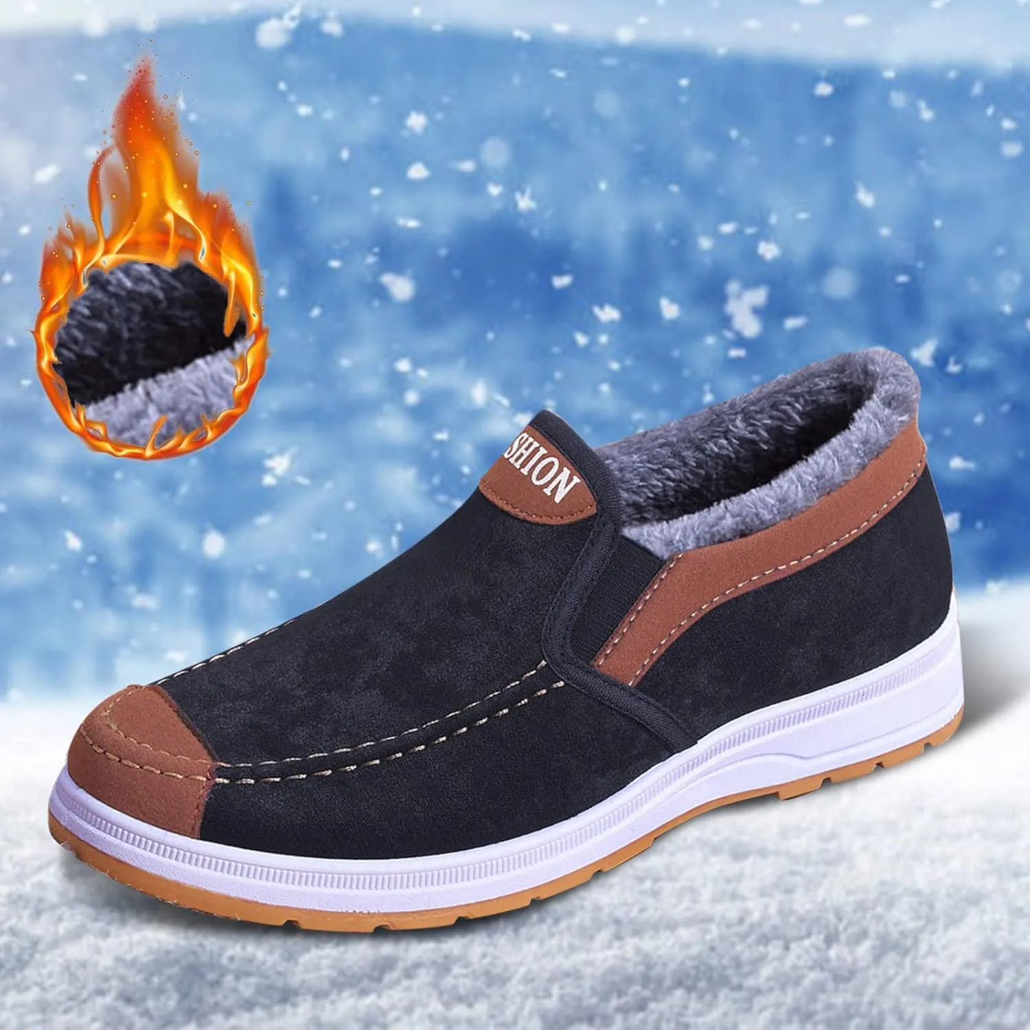 Mens Snow Shoes Pull-on Winter Walking Shoes Wide Toe Box Warm Ankle Boots aterproof Work Boots For Men
