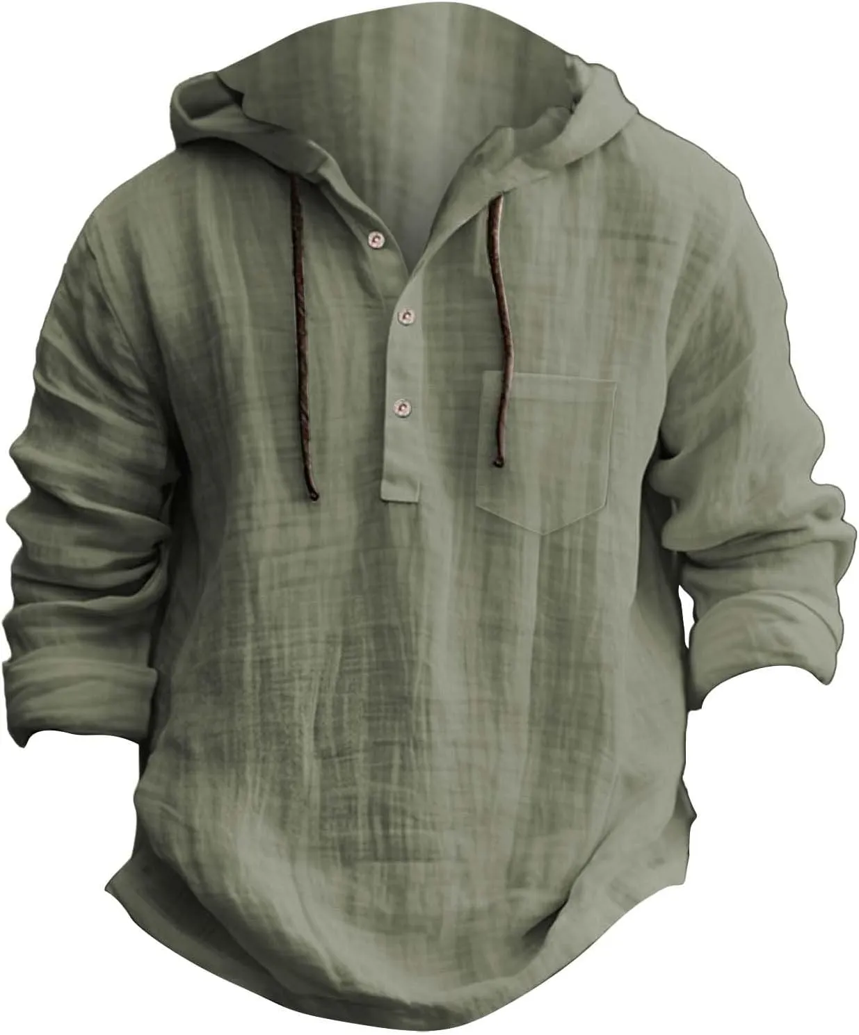 Mens Solid Color Long Sleeve Hooded Shirts Lightweight Quarter Button Hoodie Casual Hippie Cool Tops for Spring Fall