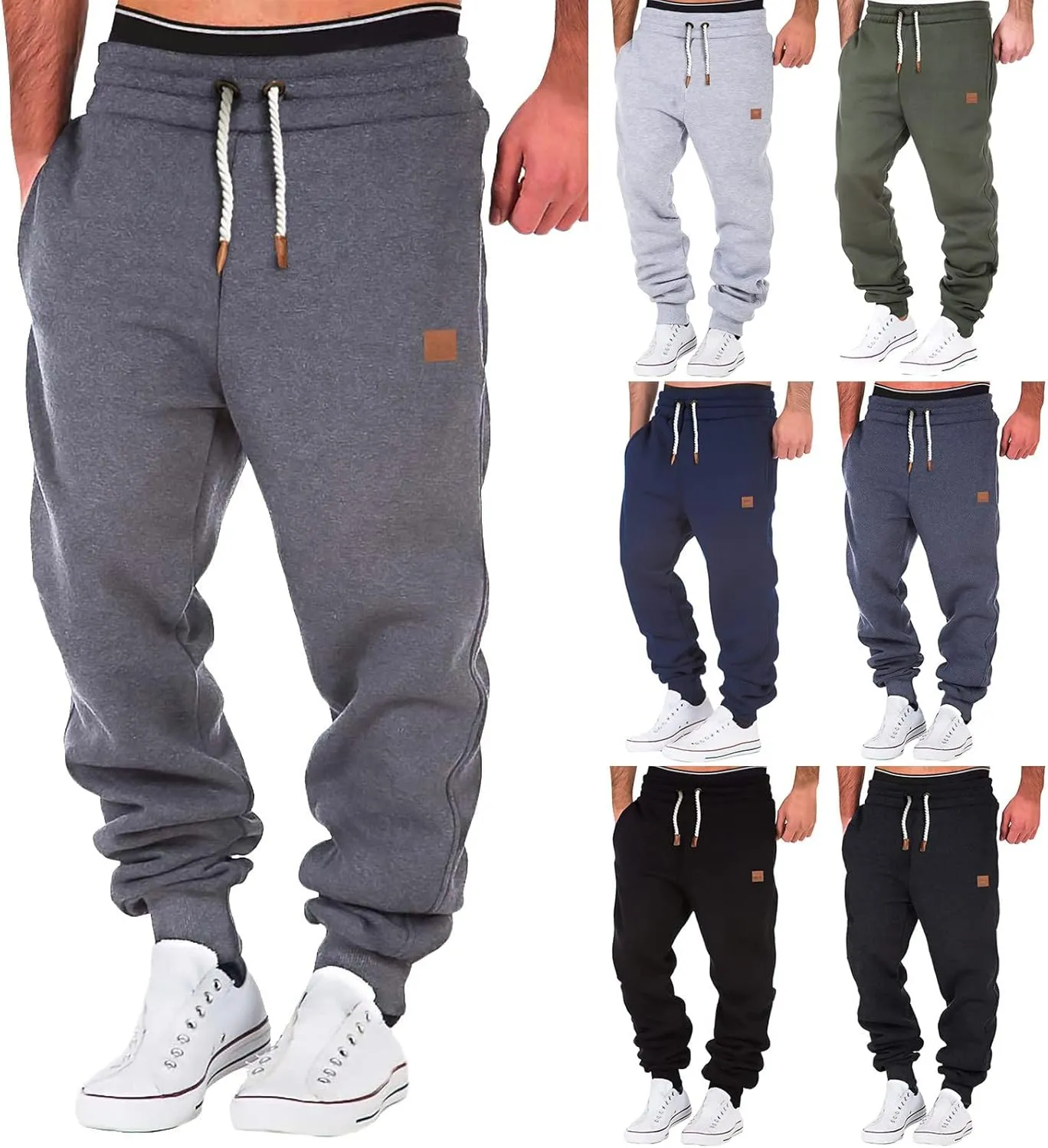 Mens Sweatpants Relaxed Fit Heavyweight Fleece Cargo Pants for Men Baggy Work Trousers Tactical Hiking Pants Joggers