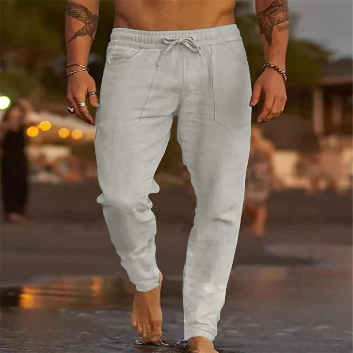 Mens Sweatpants with Pockets Big and Tall Joggers Fashion Men's Sport Color Bandage Casual Loose Sweatpants Drawstring