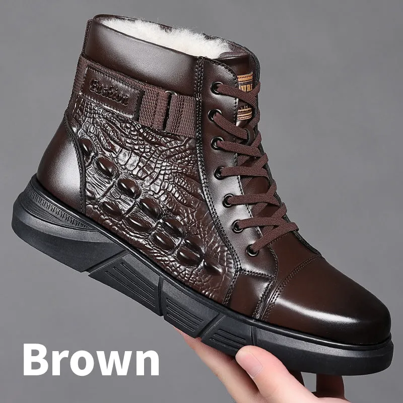 Men's Waterproof Warm Faux Leather Snow Boots