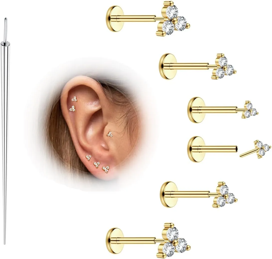 MILACOLATO 20G Threadless Flat Back Earrings Studs Hypoallergenic 316L Surgical Steel Push in Nose Rings 14K Gold Plated Nose Rings Studs Tragus Medusa Monroe Helix Labret Lip Nostril Cartilage Piercing Jewelry
